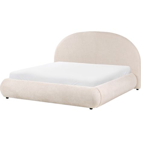 Cama baja con almacenaje tapizada somier elevable con capitoné 160 x 200 cm beige claro Grasse