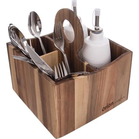 Esclusivo portautensili da cucina in legno di acacia con pratica maniglia