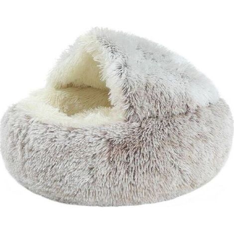 Coussin pour chien et chat 80 cm gris clair, panier rond moelleux et chaleureux, lit douillet pour animal domestique, confortable et cosy (1/5)