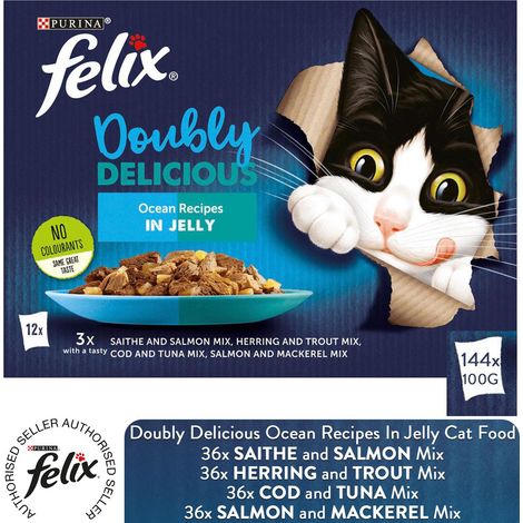 Felix Doubly Delicious Wet Cat Food in Jelly 100g 144 Pouches (1/5)