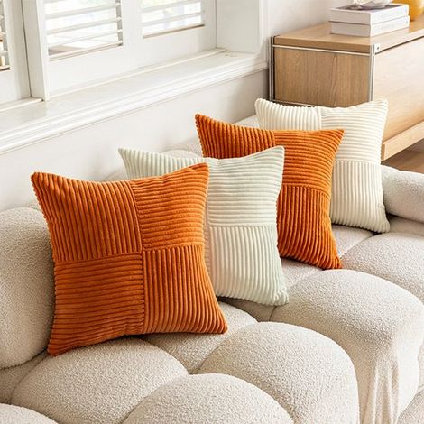 4 fodere per cuscini Boho,45 x 45 cm,con motivo a croce,fodere decorative in velluto a coste,fodere moderne per divano,bianco arancione (1/5)