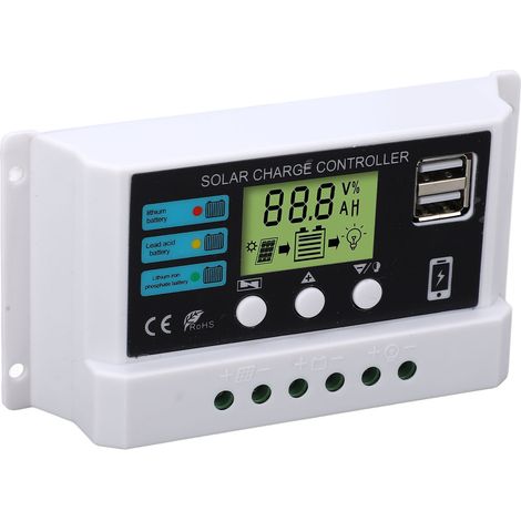 Régulateur Solaire Industriel 30A, Panneau LCD, Protection Surcharge, Contrôleur de Charge 12V/24V Auto-Adaptatif Blanc (1/5)