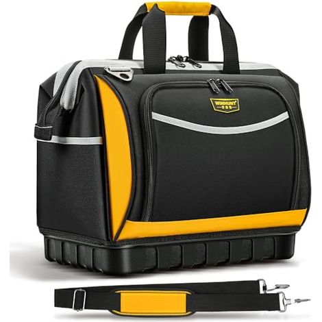 Bolsa de herramientas de 16 pulgadas con correa para el hombro, 25 bolsillos, resistente, base impermeable, organizador con cremallera para electricistas, técnicos y fontaneros.