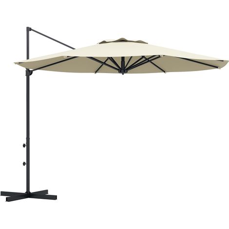 Verstellbarer Gartenschirm Ø294x242 cm mit 360° drehbarer Stange, verstellbarem Deckenwinkel und cremefarbener Belüftung,Sonnenschirm，Schwenkbar