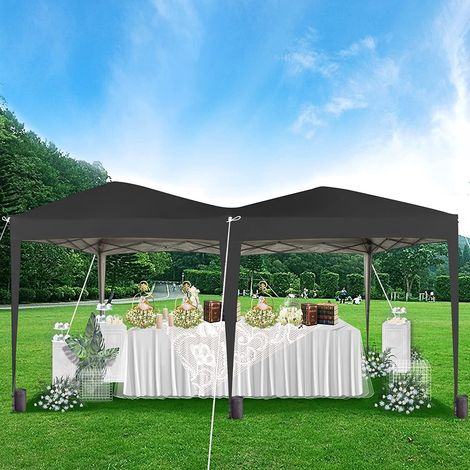 Pop-up Gazebo 3m x 6m with Wind Bars & 6 Weight Bags & Silver Protective Layer Waterproof Marquee Canopy Black ns (1/4)