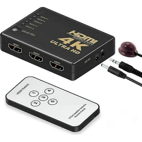 Commutateur HDMI 4K 5 ports, sélecteur et répartiteur intelligent, prend en charge la résolution 4K, pour TV, console et box (1/5)