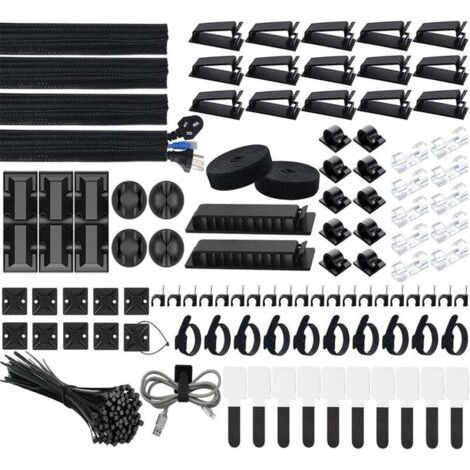 Kit de Gestion des Câbles 200 Pièces - 4 Manchons Spirales, 3 Clips & Attaches pour Bureau Électronique (1/4)