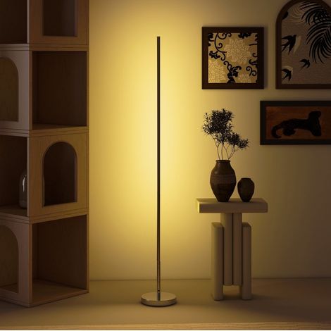 Lampadaire LED 20x20x150 cm en aluminium argenté, luminosité réglable, pour petits espaces – MEUBLIV (1/5)