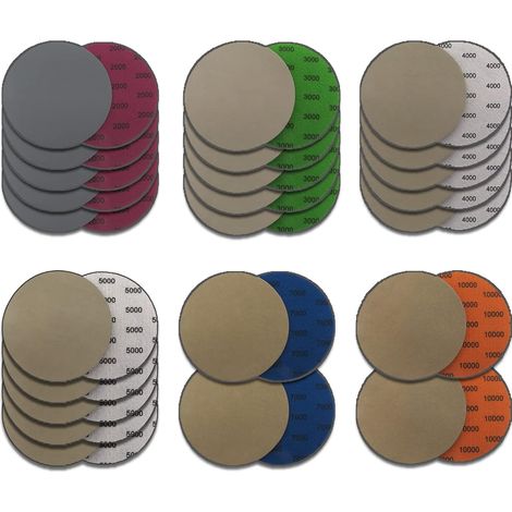 Papier de Verre Sec à l'eau, Disques Abrasifs Ronds 24 pièces papier de verre 125mm Velcro, papier de verre humide et sec 2000/3000/4000/5000/7000/10000 pour polir le bois métal bijoux voiture (1/5)