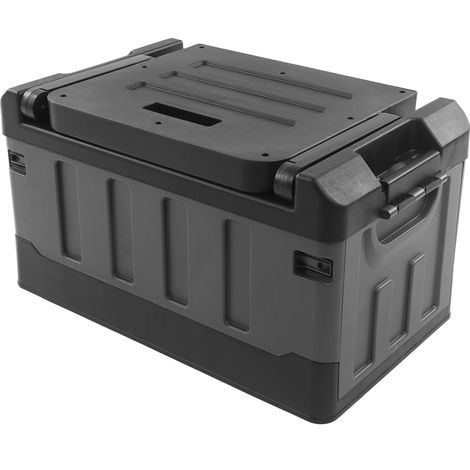 Coffre de rangement pliable pour voiture 2-en-1, siège pliant et conteneur de coffre noir mat, idéal pour maison, voyage, pêche et camping. (1/5)