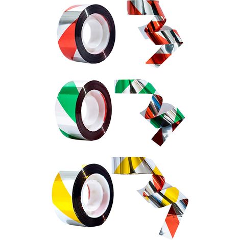 3 rouleaux de ruban anti-oiseaux réfléchissant, pour éloigner les oiseaux sans cruauté, rouge + vert + jaune, 2,5 cm de large x 50 m de long x 3 (1/5)