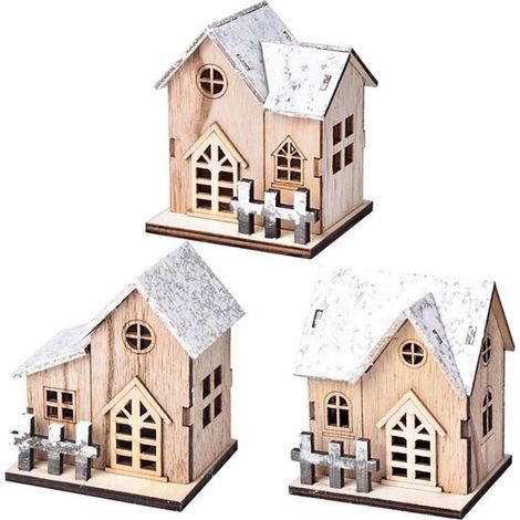 Village de Noël déco rustique en bois avec lanterne lumineuse, ornement pour collection de Noël (1/4)