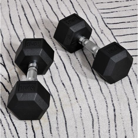 Manubri esagonali 2x10 kg 31x13,5x13,5 cm in ghisa nera antiscivolo – MEUBLIV (1/5)