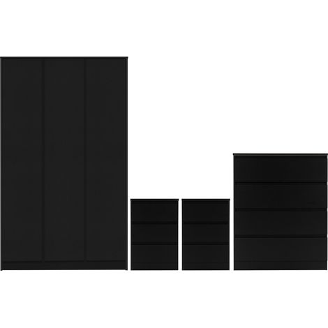 Malvern 3 Door Wardrobe Bedroom Set - L50.5 x W180 x H115 cm - Black