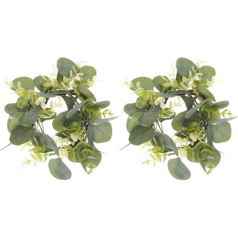 Couronne de bougies artificielles (lot de 2) - Décoration de bureau - Couronne de feuilles artificielles-25.00X25.00X5.00CM-Green (1/4)