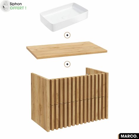 Ensemble meuble sous vasque avec vasque à poser - Siphon OFFERT MARCO OAK 80 x 56 x 45 cm (1/5)
