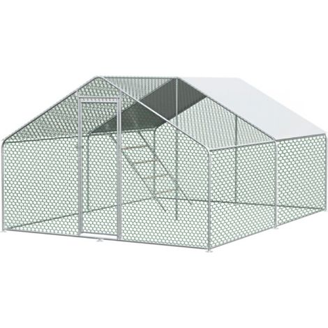 Enclos métallique 3x4x2m avec verrou de sécurité et bâche imperméable en PE, pour poules, lapins et autres petits animaux (1/5)