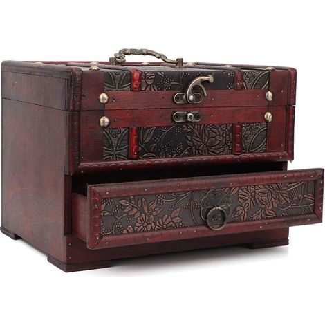 Vintage Wooden Jewelry Box with Mirror, Jewelry for Necklaces, Earrings, Bracelets, Elegant Storage Case for Women and Girls, Wooden Gift Box (1/5)