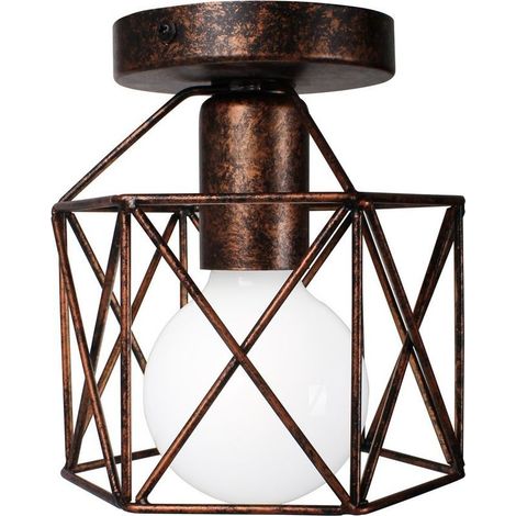 Plafonnier Industrielle Retro en Métal Cube Carré Fer Suspension luminaire pour Salon Chambre Bar Salle à Manger Rouille 1 Pack (1/5)