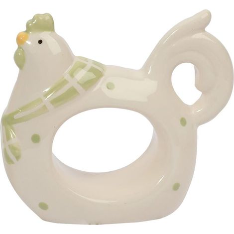 Weißer Keramik-Serviettenhalter in Form einer Henne mit grünen Punkten, 8,5 cm (1/3)