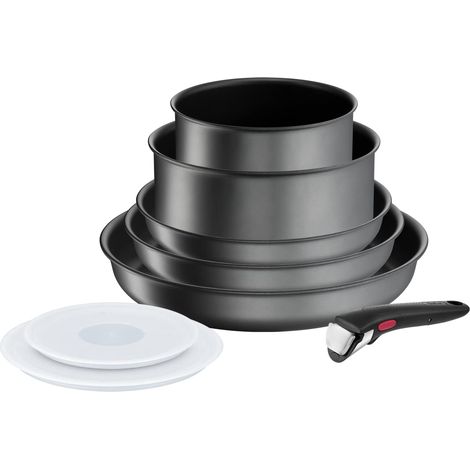 Tefal Ingenio Daily Chef ON, set di pentole e padelle, 8 pezzi, impilabili, manico rimovibile, salvaspazio, antiaderenti, a induzione, grigio, L7619202 (1/5)