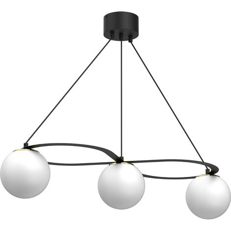 Lampadario Ballo Luminex nero, 3 sfere vetro bianche E27