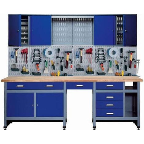 Kupper – Établi 704127 240 cm – Élément haut avec 6 tiroirs – Panneaux perforés 120 x 60 cm – Pour espaces de travail optimisés