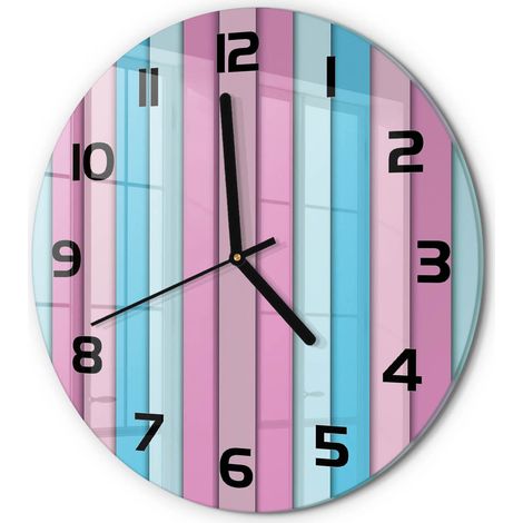 Horloge Murale Ronde Sans Cadre en Verre Trempé Silencieuse et Moderne Rayures colorées fi 30 cm (1/5)