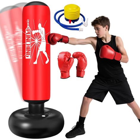 Sac de Frappe Enfant 160cm avec Gants et Pompe Punching Ball Enfants pour Karaté Taekwondo Idéal pour Garçons et Filles de 3 à 12 Ans Punching Ball Bureau Parfait Rouge
