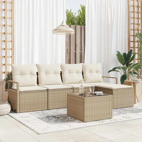 vidaXL Sofa Set mit Kissen 6 pcs Beige Poly Rattan (1/5)