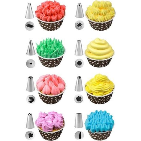 8 douilles à pâtisserie et 1 poche à douille en silicone réutilisable kit professionnel d'accessoires de cuisson à faire soi même (1/4)