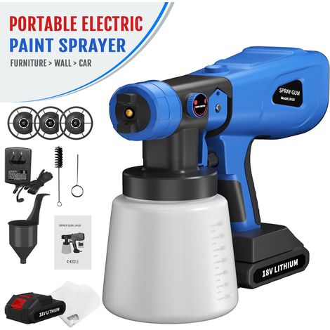 21V Cordless Spray Gun Paint Sprayer with Battery, DIY Battery Powered Sprayer Gun Fast Painting, 4 Nozzles for Tables, Chairs, Fences (1/5)