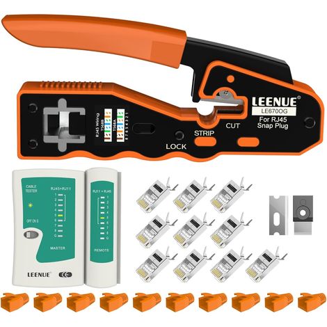 RJ45 Crimpzange Set, Netzwerk Werkzeug Set mit 10 x Cat 7 Cat6A Lan Stecker Pass Through, Netzwerktester, for Mantenimiento y Reparación de Red (1/5)