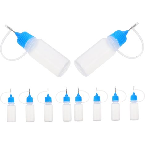 Set mit 10 flexiblen Kunststoffflaschen mit feinen Spitzen für präzises Auftragen von Farbpigmenten und wiederverwendbaren transparenten Flaschen (1/5)