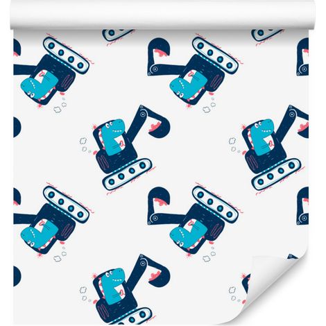 Papel pintado con motivos de excavadoras y animales para salón y dormitorio, 50x1000 cm. (1/5)