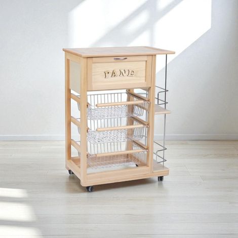 Carrello portapane con portabottiglie e cesti portafrutta Naturale (1/5)