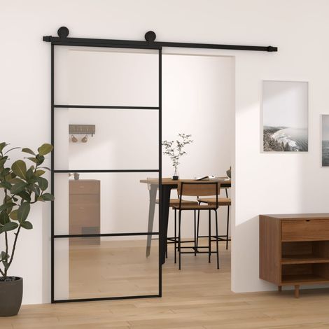 Porte coulissante avec kit de quincaillerie 90x205 cm Verre ESG