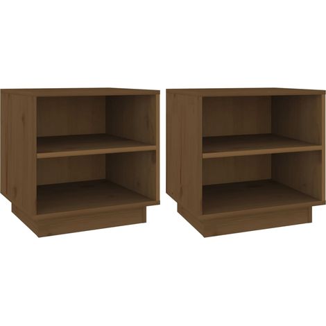 Conjunto de 2 mesitas de noche con estantes 40x34x40cm madera de pino color marrón miel DEC035919