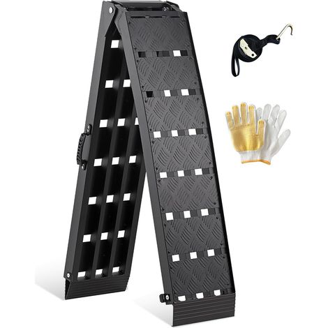 Rampes de manutention Antidérapante 340kg Aluminium Rampe Voiture 228x28x4.5cm Pliante Rampe de Chargement pour Tondeuse à Gazon, Vélo, Moto et Quad (1/5)