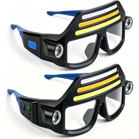 Lot de 2 Lunettes de sécurité de travail avec lampe LED intégrée, rechargeable USB, capteur gestuel, verre polycarbonate résistant aux chocs (1/5)