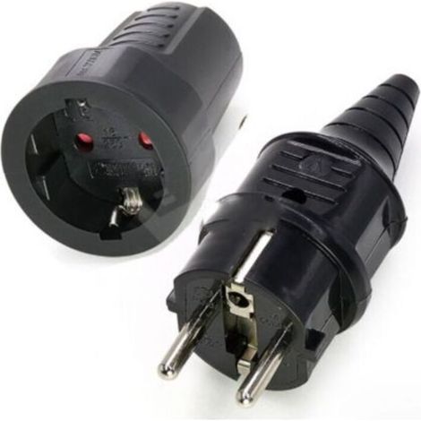 2 Sets Kit Fiche Mâle + Prise Femelle 250V 16A Fiche Électrique en Caoutchouc Broche IP44 Fiche d'alimentation Étanche, Noir