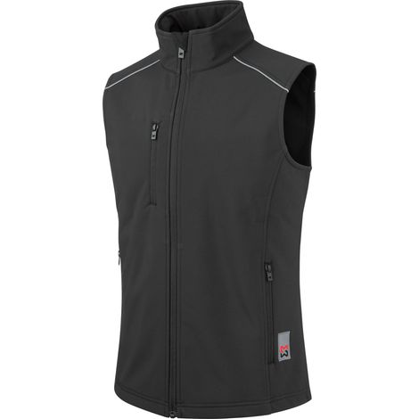 Würth Modyf – Gilet de travail softshell noir 3XL – Coupe-vent et hydrofuge 8000 mm – Inserts rétro réfléchissants – Poches zippées pratiques (1/6)