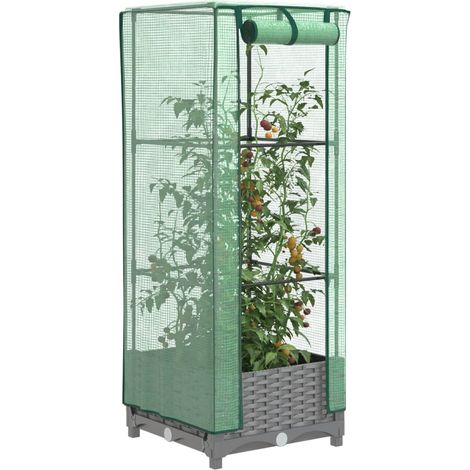 Hochbeet mit Gewächshaus-Aufsatz Rattan-Optik 40x40x123 cm