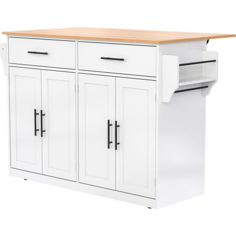 Desserte cuisine pliante avec roulettes, rangement 120x46x91 cm blanc (1/5)