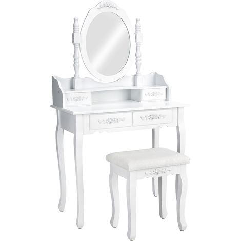 Coiffeuse able de maquillage bois miroir pivotable blanc (1/5)