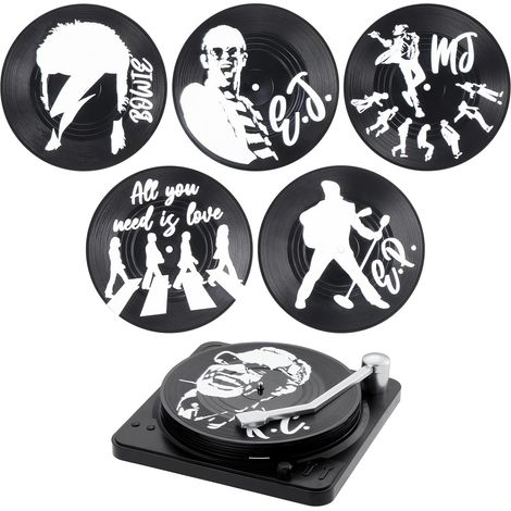 6pcs Dessous de Verre en Vinyle Enregistrement CD rétro avec Support pour Boissons Café, Thé, Bière, Tasses, Bars, Cafés, Maison, Fête, Bureau (1/5)