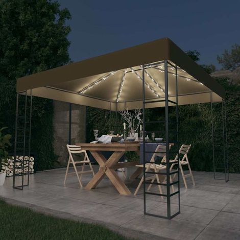vidaXL Chapiteau avec guirlande lumineuse à LED 3x3 m Taupe (1/5)