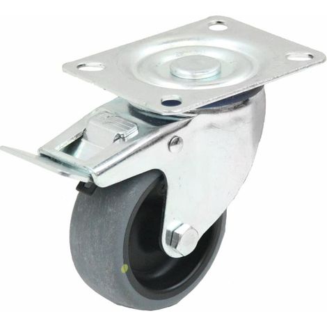 Roue pivotante/freinable de 80 mm en caoutchouc thermoplastique gris conducteur. (1/5)