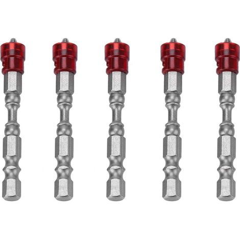 Embouts de Tournevis,5Pcs 65 mm S2 acier magnétique tête cruciforme PH2 Adaptateur de Vissage - avec Aimant et butée de Profondeur + Embout Ph2(Red) (1/5)