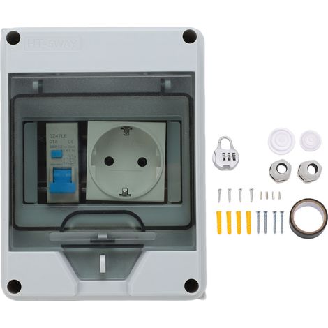 Boîte de Distribution d'énergie murale montée en Surface, avec disjoncteur 16A 1P + N et prise, sortie étanche IP65 pour une utilisation en extérieur (1/5)